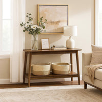 Fexy Sofa Console Table, 48 Inch Top with Lower Shelf, Walnut Brown - BM348577