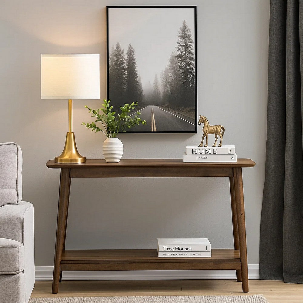 Fexy Sofa Console Table, 48 Inch Top with Lower Shelf, Walnut Brown - BM348577