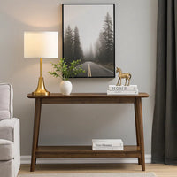 Fexy Sofa Console Table, 48 Inch Top with Lower Shelf, Walnut Brown - BM348577