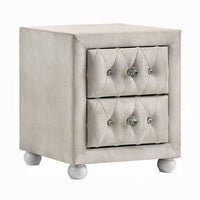 Rex Nightstand, 2 Drawers, Classic Crystal Tufted Beige Upholstery - BM348578