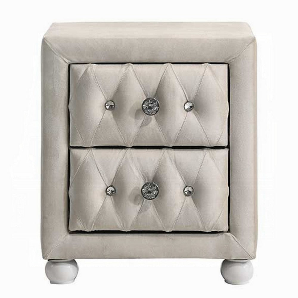 Rex Nightstand, 2 Drawers, Classic Crystal Tufted Beige Upholstery - BM348578
