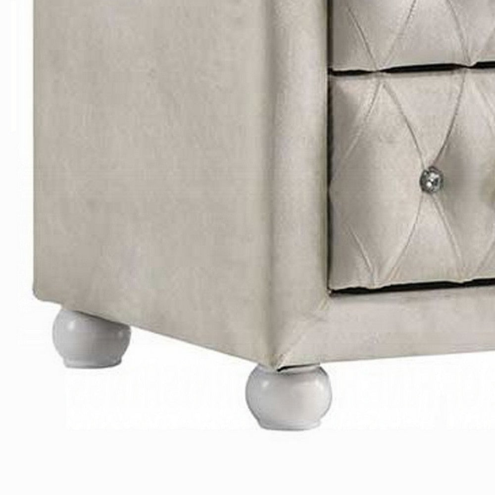 Rex Nightstand, 2 Drawers, Classic Crystal Tufted Beige Upholstery - BM348578