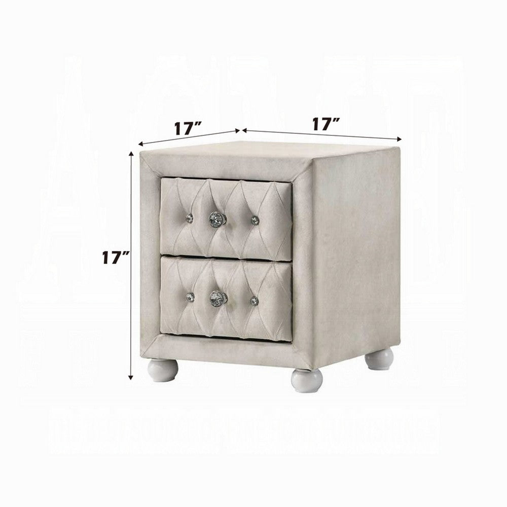 Rex Nightstand, 2 Drawers, Classic Crystal Tufted Beige Upholstery - BM348578