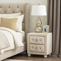 Rex Nightstand, 2 Drawers, Classic Crystal Tufted Beige Upholstery - BM348578