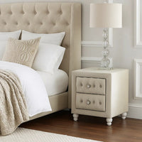 Rex Nightstand, 2 Drawers, Classic Crystal Tufted Beige Upholstery - BM348578