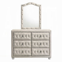 Rex 40 Inch Wide Dresser, 6 Drawers, Crystal Tufted Beige Upholstery - BM348579