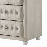 Rex 40 Inch Wide Dresser, 6 Drawers, Crystal Tufted Beige Upholstery - BM348579