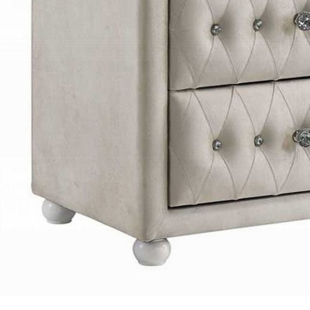 Rex Tall Dresser Chest, 4 Drawers, Crystal Tufted Beige Upholstery - BM348580