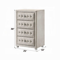 Rex Tall Dresser Chest, 4 Drawers, Crystal Tufted Beige Upholstery - BM348580