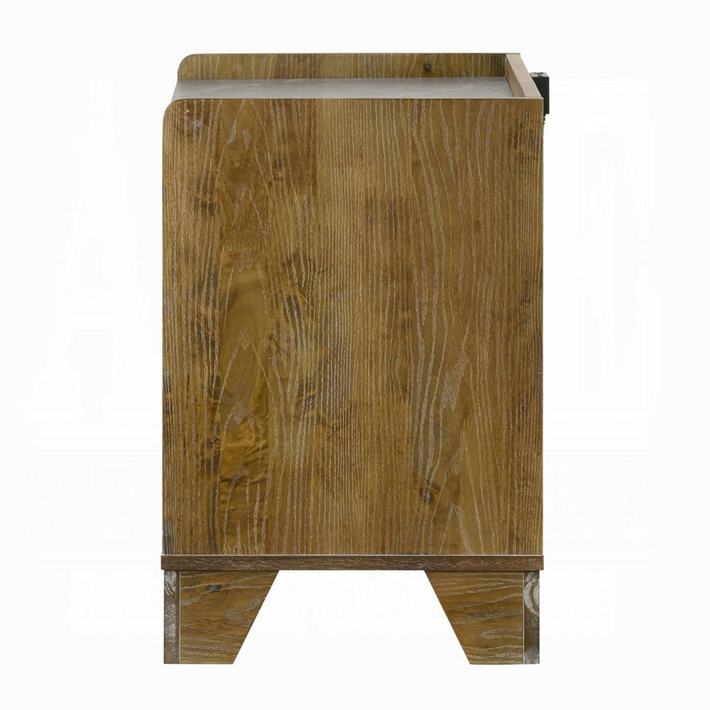 Gary Nightstand with LED, 1 Drawer and Open Cubby, Farmhouse Aspen Brown - BM348581