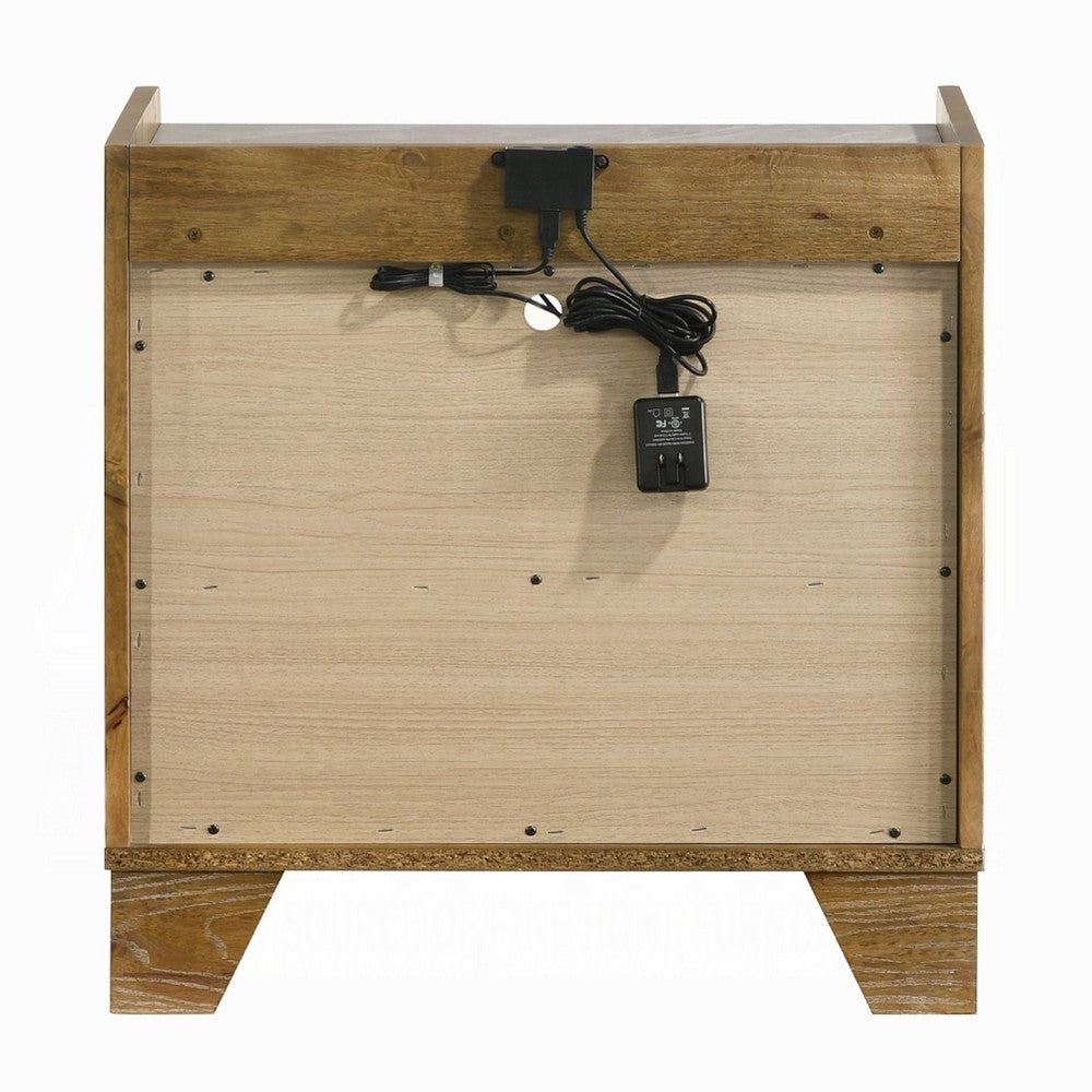 Gary Nightstand with LED, 1 Drawer and Open Cubby, Farmhouse Aspen Brown - BM348581