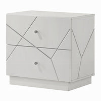 Esy Nightstand, 2 Drawers with Crystal Knobs, White Carved Pattern - BM348584