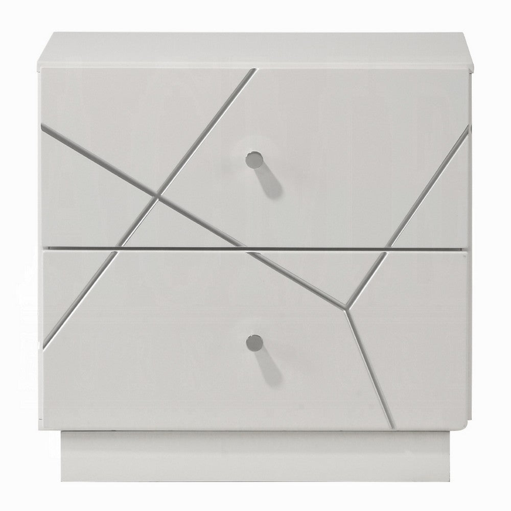 Esy Nightstand, 2 Drawers with Crystal Knobs, White Carved Pattern - BM348584