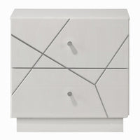 Esy Nightstand, 2 Drawers with Crystal Knobs, White Carved Pattern - BM348584