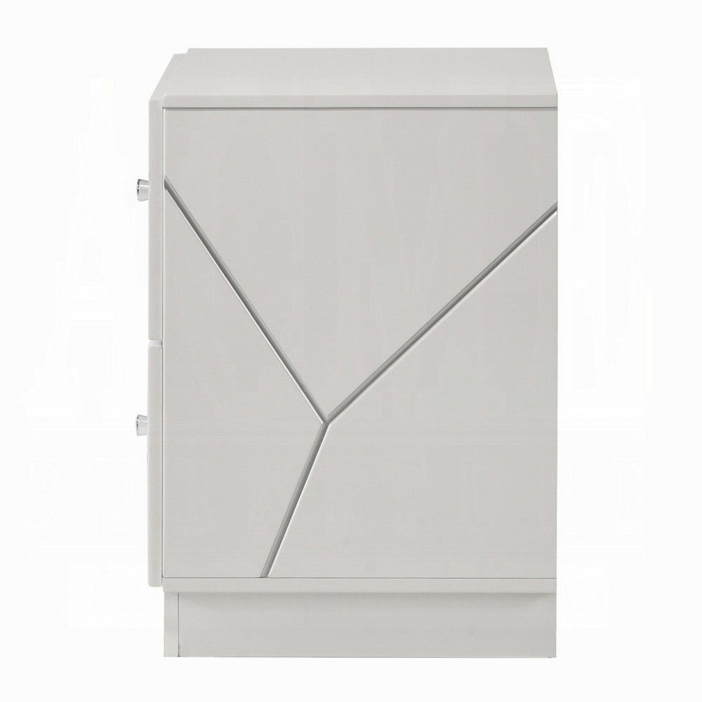 Esy Nightstand, 2 Drawers with Crystal Knobs, White Carved Pattern - BM348584