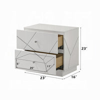 Esy Nightstand, 2 Drawers with Crystal Knobs, White Carved Pattern - BM348584