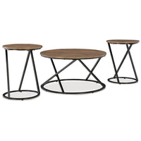 Kai 3pc Living Room Occasional Table Set, Round, Black Metal Angled Frame - BM348588