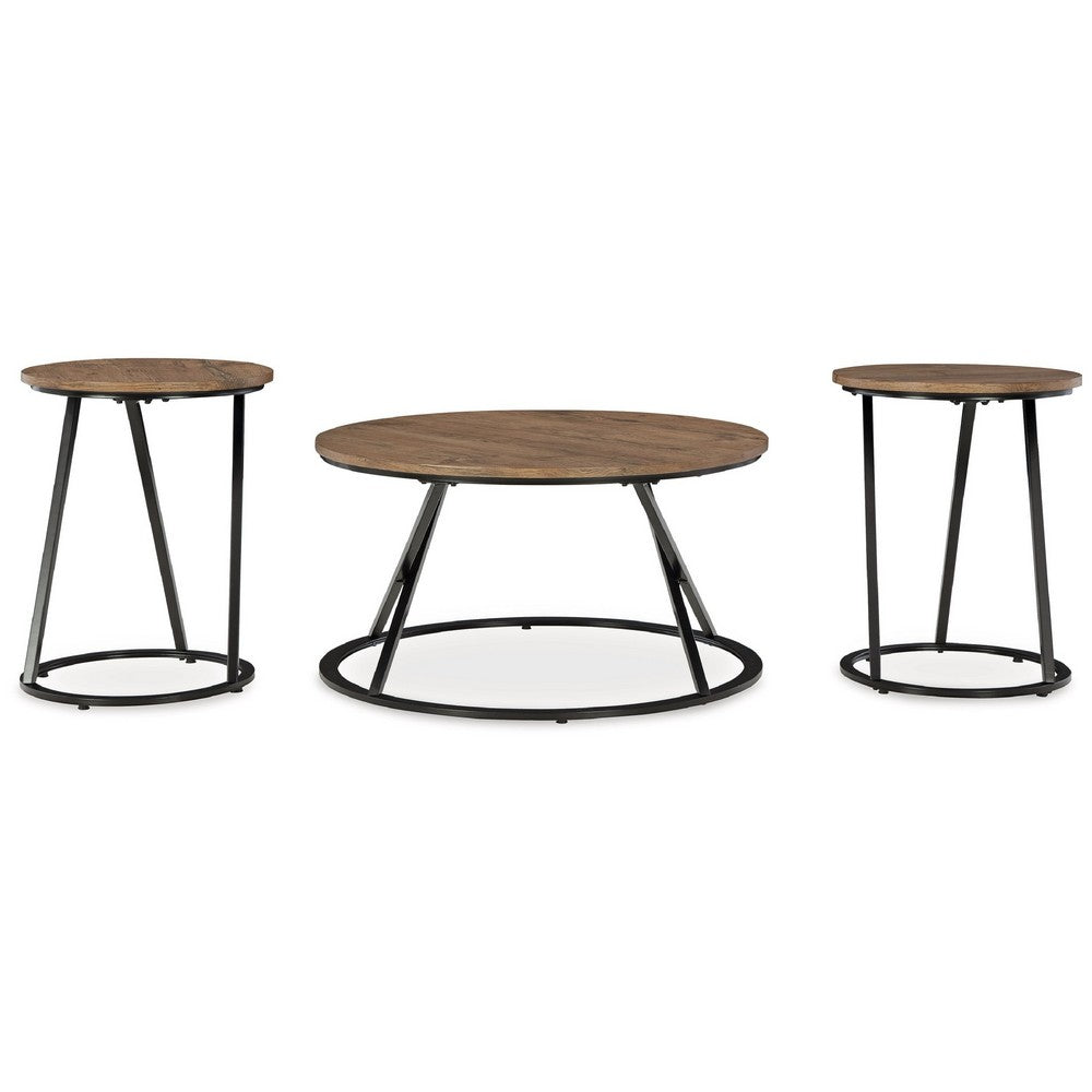 Kai 3pc Living Room Occasional Table Set, Round, Black Metal Angled Frame - BM348588