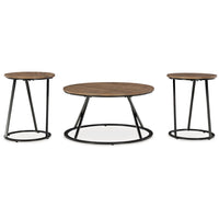 Kai 3pc Living Room Occasional Table Set, Round, Black Metal Angled Frame - BM348588