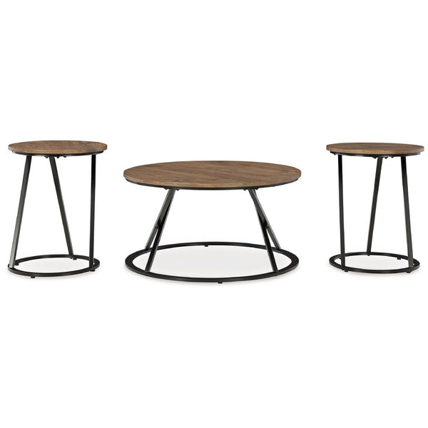 Kai 3pc Living Room Occasional Table Set, Round, Black Metal Angled Frame - BM348588