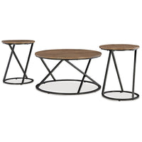 Kai 3pc Living Room Occasional Table Set, Round, Black Metal Angled Frame - BM348588