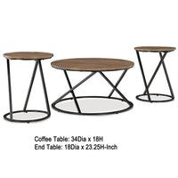 Kai 3pc Living Room Occasional Table Set, Round, Black Metal Angled Frame - BM348588