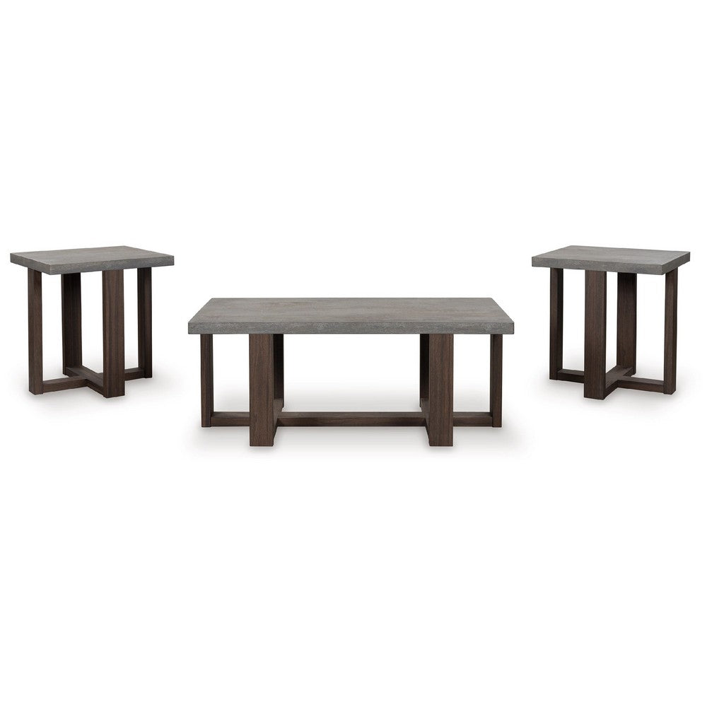 Eaim 3pc Occasional Table Set, Gray Faux Stone Pattern Top, Brown Frame - BM348590