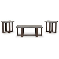 Eaim 3pc Occasional Table Set, Gray Faux Stone Pattern Top, Brown Frame - BM348590