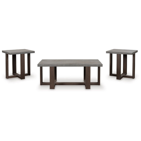 Eaim 3pc Occasional Table Set, Gray Faux Stone Pattern Top, Brown Frame - BM348590