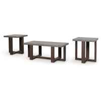 Eaim 3pc Occasional Table Set, Gray Faux Stone Pattern Top, Brown Frame - BM348590