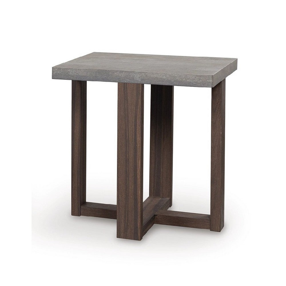 Eaim 3pc Occasional Table Set, Gray Faux Stone Pattern Top, Brown Frame - BM348590