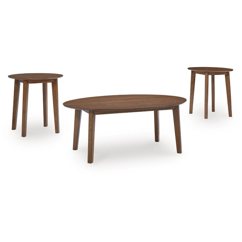 Hosi 3pc Living Room Occasional Table Set, Oval Tops, Round Tapered Legs - BM348594