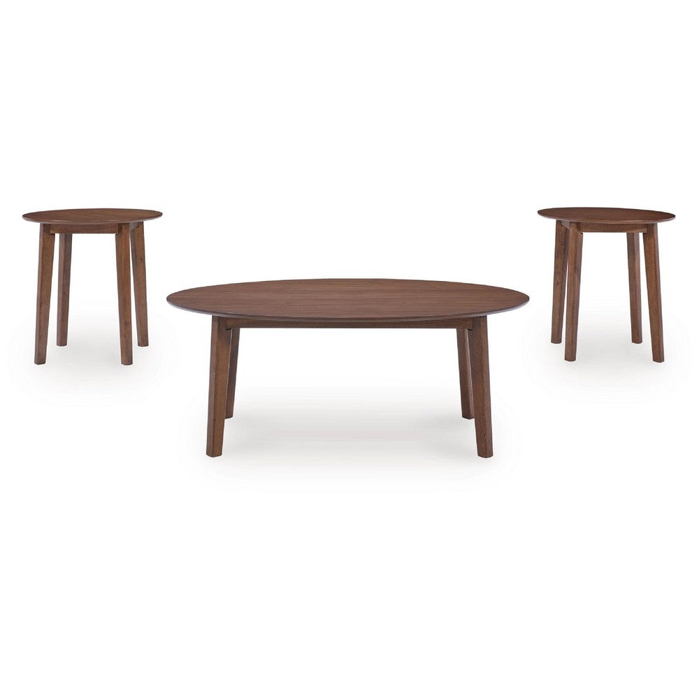 Hosi 3pc Living Room Occasional Table Set, Oval Tops, Round Tapered Legs - BM348594