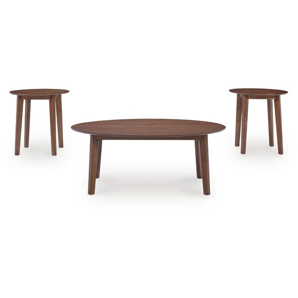 Hosi 3pc Living Room Occasional Table Set, Oval Tops, Round Tapered Legs - BM348594
