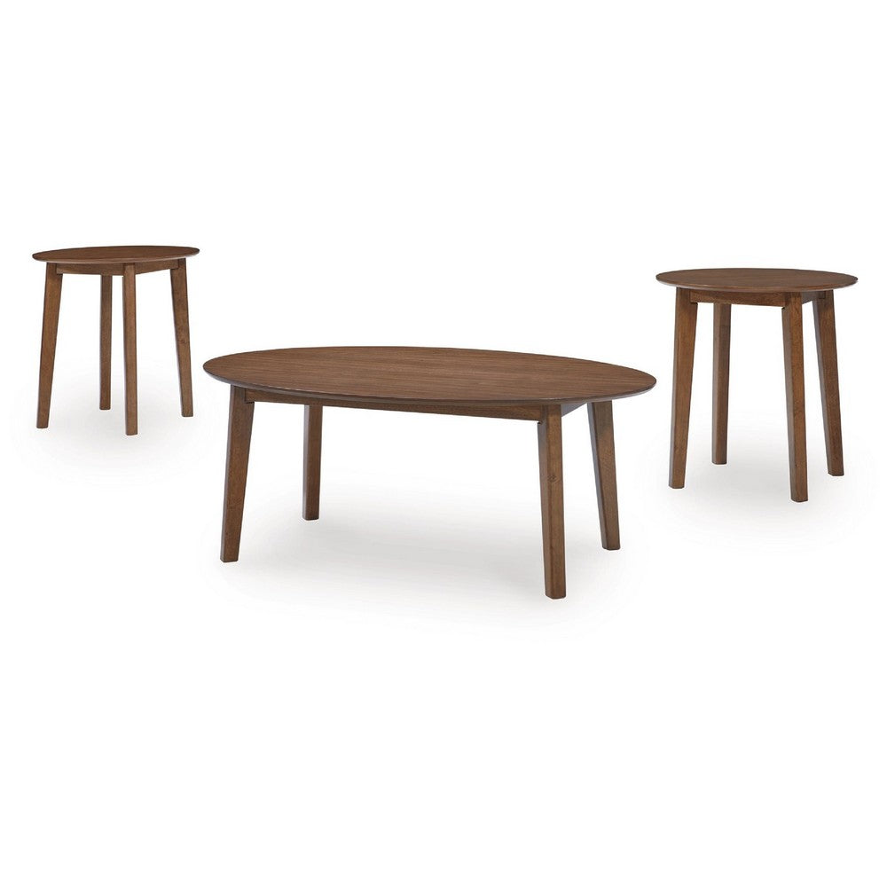 Hosi 3pc Living Room Occasional Table Set, Oval Tops, Round Tapered Legs - BM348594