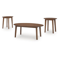 Hosi 3pc Living Room Occasional Table Set, Oval Tops, Round Tapered Legs - BM348594