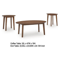 Hosi 3pc Living Room Occasional Table Set, Oval Tops, Round Tapered Legs - BM348594