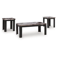 Poim 3pc Occasional Coffee and End Table Set, White Brown Faux Marble Top - BM348595