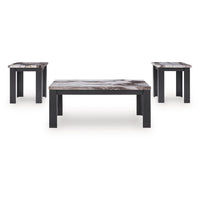 Poim 3pc Occasional Coffee and End Table Set, White Brown Faux Marble Top - BM348595