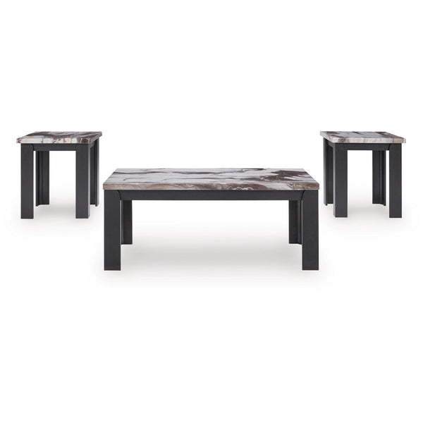 Poim 3pc Occasional Coffee and End Table Set, White Brown Faux Marble Top - BM348595