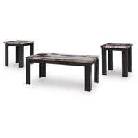 Poim 3pc Occasional Coffee and End Table Set, White Brown Faux Marble Top - BM348595
