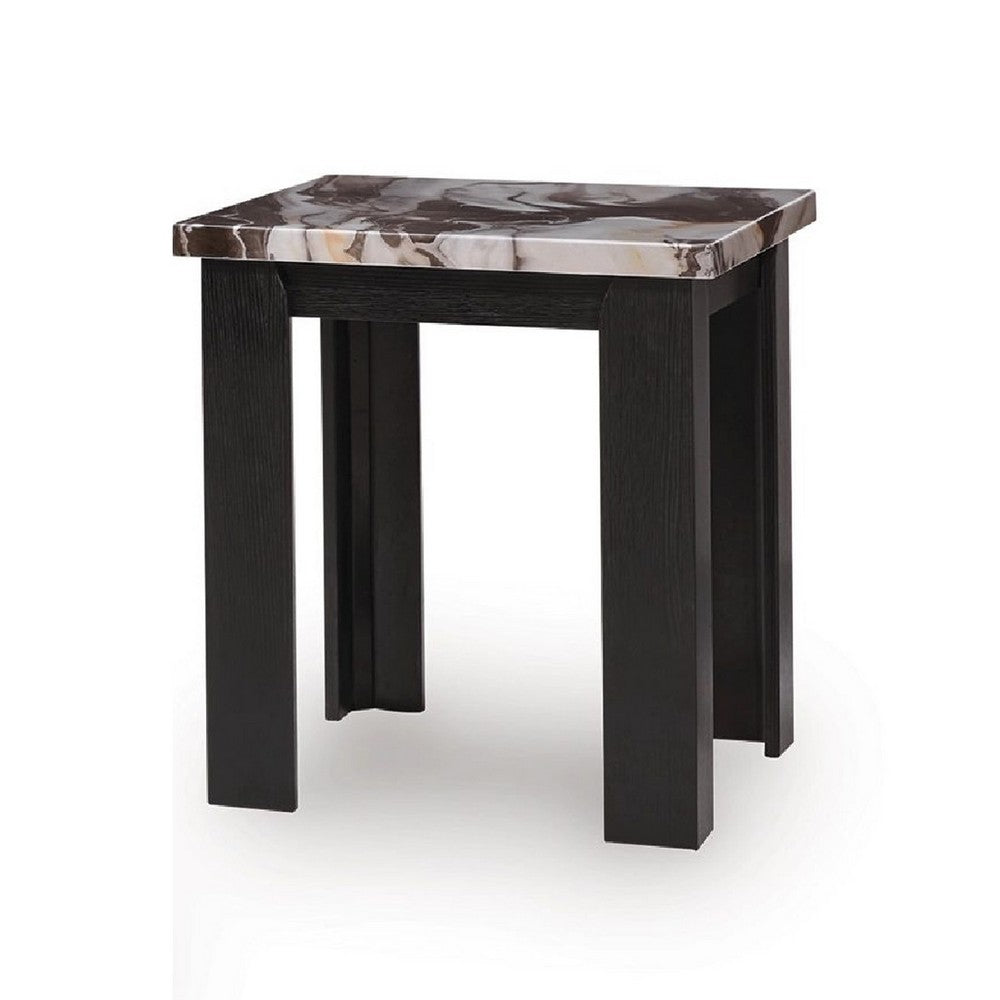 Poim 3pc Occasional Coffee and End Table Set, White Brown Faux Marble Top - BM348595
