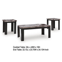 Poim 3pc Occasional Coffee and End Table Set, White Brown Faux Marble Top - BM348595
