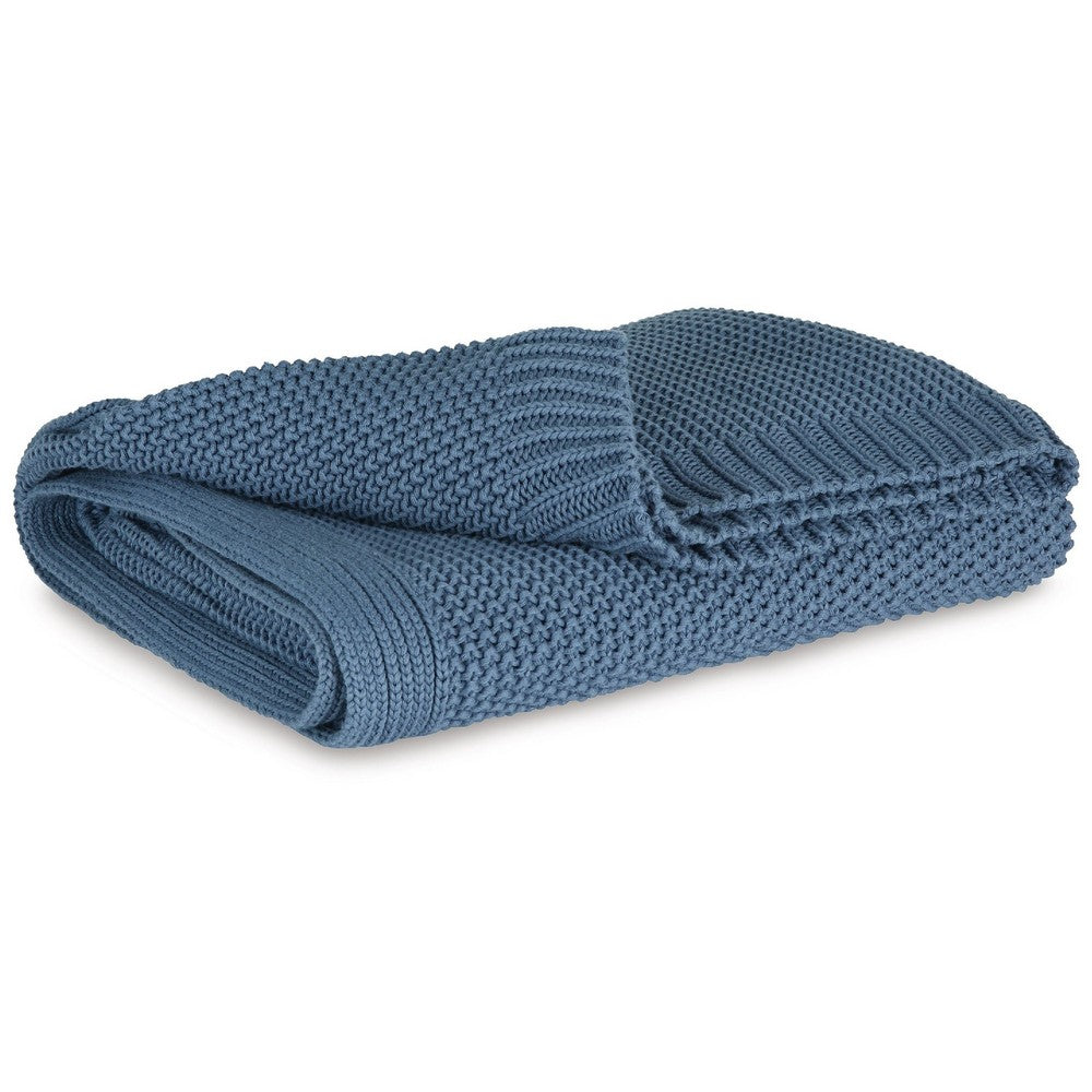 70 x 54 Leri Throw Blanket, Set of 3, Machine Knitted Blue Cotton - BM348596