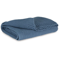 70 x 54 Leri Throw Blanket, Set of 3, Machine Knitted Blue Cotton - BM348596