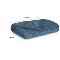 70 x 54 Leri Throw Blanket, Set of 3, Machine Knitted Blue Cotton - BM348596