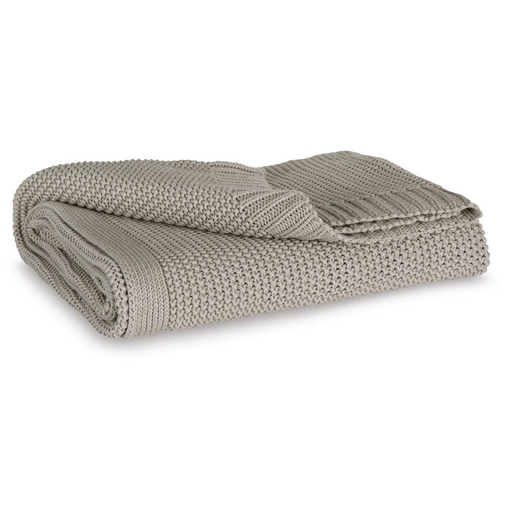 70 x 54 Leri Throw Blanket, Set of 3, Machine Knitted Gray Cotton - BM348597