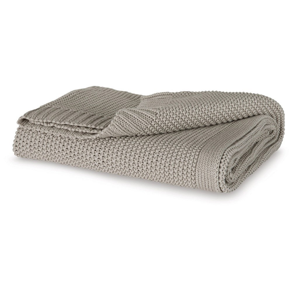 70 x 54 Leri Throw Blanket, Set of 3, Machine Knitted Gray Cotton - BM348597