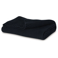 70 x 54 Leri Throw Blanket, Set of 3, Machine Knitted Black Cotton - BM348598
