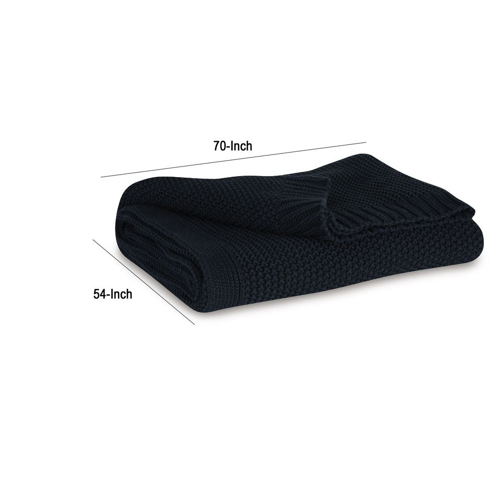 70 x 54 Leri Throw Blanket, Set of 3, Machine Knitted Black Cotton - BM348598